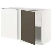 METOD corner base cabinet with shelf, white/Havstorp brown-beige, 128x68x80 cm