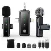 3 in 1 Wireless Lavalier Microphones for iPhone/Android/Camera, 2 Pack Mini M...