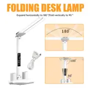 USB Rechargeable LED Desk Lamp Dimmable Touch Clock Date Study Reading Light