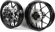 Gloss Black Front Rear Wheel Rims and Brake Discs Rotors Compatible with Honda CBR600RR 2007-2017, Motorcycle Replacement Accessories Parts