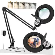 10X Magnifying Glass with Light and Stand, Infinite Color 10X Long Arm Black