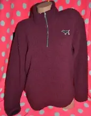 Victoria's Secret PINK SHERPA Sweatshirt Quarter ZIP Pullover RUBY Red S VS new