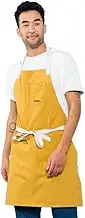 Caldo Cotton Kitchen Apron - Mens and Womens Professional Chef Bib Apron - Adjustable Straps with Pockets and Towel Loop Mustard
