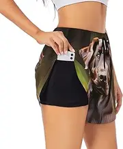 [WURTON] Brown Labrador Retriever Print Exercise Gym Workout Shorts Women's Athletic Shorts Dual-Layered Yoga Running Shorts