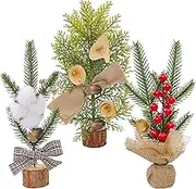 Bacucine Artificial Tree for Table Decor Mini Christmas Tree Table top Tree with Red Berries Cotton Pine Leaves for Home Office Bedroom Wedding Party Desk Indoor Decor