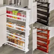 Slim Spice Can Rack Rolling Cart Wooden Space Saver & Storage Kitchen Organizer