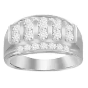 Men's Band 1.50ct Natural Round Diamond 14k White Gold