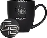 Rico Industries NCAA Wisconsin–Green Bay Phoenix 15oz Laser Engraved Matte Black Ceramic Bistro Mug - for Hot or Cold Drinks