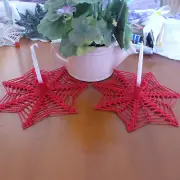 Handmade Crocheted Candle Holder Christmass Gift Red Cotton Thread One Of A Kind