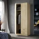 2 Door 2 Drawers Solid Wooden Wardrobe Bedroom Cupboard Closet Storage Cabinet