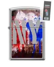 Zippo 8930 New York City Graffiti Brushed Chrome Lighter + FLINT PACK