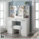 White Dressing Table With Drawers, LED Mirror,Stool Set Makeup Desk Vanity Table