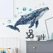 Humpback Whale Bubbles Wall Stickers, sacinora Marine Life Under The Sea Wall Decals Removable Vinyl Peel and Stick for Bathroom Nursery Living Room Bedroom Art Home Decorations