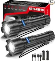 C019-XHP50 High Powered Rechargeable LED Tactical Flashlights (2 Pack)