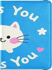 [Amooorous] I Miss You Cartoon Cute White Cat Leather decorative Passport Holder Cover Vaccine Case Protector Cover Passport Holder Case Waterproof, I Miss You Cartoon cute white cat, 1 size