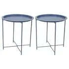 2x Matt Navy Round Steel Tray Tables Living Room Sofa Side End Coffee Table