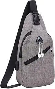 [BESTYASH] Men Sports Shoulder Bag Multi Storage Pouch for Tablets Phones Earphones USB Charging Compatible for Travel Business Outdoor Activities Grey