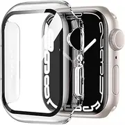HANKN 2 Pack Clear 45mm Case for Apple Watch Series 9 8 7 45mm Tempered Glass Screen Protector Case, Full Coverage Hard Shockproof Iwatch Cover Bumper (45mm, Clear+Clear)