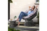 Gardeon Outdoor Lounge Setting Papasan Chair Wicker Table Garden Furniture Grey