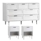Oikiture 7 Chest of Drawers and 2 Bedside Tables Dressers Bedroom Set White