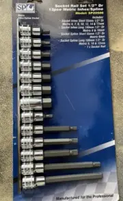 SP TOOLS SP20566 METRIC 13 PIECE INHEX / SPLINE Short / Long SOCKET SET 1/2” DR