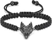 BIAIHQIE Adjustable Wolf Head Urn Bracelet Man-Made Braided Bangle for Ashes Holder Cremation Memorial Keepsake Boy Gifts-Black