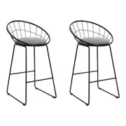 Set of 2 Bar Stools Steel Fabric - Grey and Black