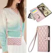 [PONRFEKT] Phone Case for Samsung Galaxy A71 4G,with Card Holder Zipper Wallet with Lanyard Wristlet Protective Phone Case,Flip Case Leather Wallet Case,Rosegold