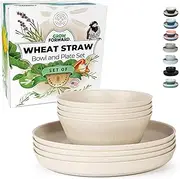 Grow Forward Premium Wheat Straw Dinnerware Sets - 8 Piece Unbreakable Microwave Safe Dishes - Reusable Wheat Straw Plates and Bowls Sets - Wheat Straw Bowls for Cereal, Soup, Camping, RV - Sahara