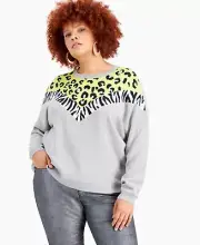 MSRP $80 Bar III Mixed Animal-Print Sweatshirt Yellow Size 0X