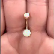 14G Titanium PRONG SET White Opal Stone BELLY BUTTON RING NAVEL BARBELL Jewelry