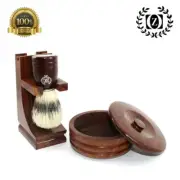MISSION STYLE CLASSIC WOODEN SHAVING BRUSH STAND + BOWL WALNUT FINISH HAND MADE