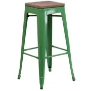 Flash Furniture Bar Stools Versatile Backless Metal Bar Stackable Wodd Seat