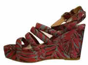 Charles David Judy Platform Wedge Pink & Blue Floral Sandals Women Size 9 M New