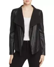 Donna Karan New York Women's Draped Collar Lambskin Leather Jacket Black Sz M