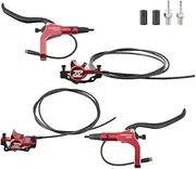 E-Bike Dual Piston Hydraulic Disc Brake Kit, Right Front Left Rear 2.2m Hose, Aluminum Alloy CNC Split Brake Handle with 2 Pin Sensor(Red)