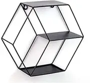 ZHZXBDGQ Simple Hexagonal Wrought Iron Wall Shelf Living Room Bedroom Iron Wall Decor Storage Finishing Rack for Kitchens-Black