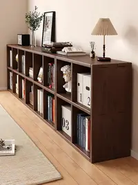 在飛比找Yahoo!奇摩拍賣優惠-實木書架落地胡桃木色自由組合客廳櫃子儲物櫃家用格子書櫃置物櫃