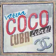 Chanel 17C Coco Cuba CC Beige Graffiti Cotton Bandana Handkerchief Scarf Wrap
