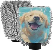 XYMZR Absorbent Microfiber Car Wash Mitt Dog Swim Cute, Funny Cute Anime Scratch Free for Cars Cleaning, Home Cleaning Mitts, 2 Pack, 10.24” L x 7.09” W