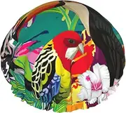 Tropical Birds And Plant Leaf Print Various Activities Shower Cap Reusable Soft And Lightweight Bath Hair Cap Long Hair
