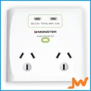 Monster Dual Surge Protector With USB-C Port - White