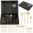 24Piece Gold Silverware Set Gold Flatware Set for 6 Gold Spoons and Forks Set St