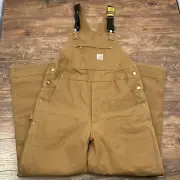 Carhartt Mens Loose Fit Firm Duck Insulated Bib Overall Brown Large Tall Level 2
