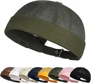 [Enwokran] Docker Cap Adjustable Sailor Hat UV Protection Docker Hat Summer Harbour Hat Fishing Hat Unisex Mesh Brimless Rolled Cuff Harbour Beanie Hat