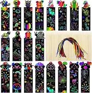 48PCS Scratch Art Bookmarks,DIY Animal Bookmarks Bulk Making Kit, Magic Rainbow Scratch Paper Art Sets,Students Boys Girls Party Tags with 24 Scratching Tools& 48 Colorful Ribbon
