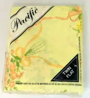 Pacific Twin Sheet Set Fitted and Flat Yellow Orange Floral Nosegay Vintage NOS