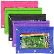 3 Ring Pencil Pouch - 5 Pack Zippered Binder Pen Pouch Pencil Case Holder High Capacity Organizer Bag with Clear Window for Office School Supplies by YOUSHARES
