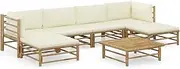 7 Piece Garden Lounge Set with Cream White Cushions Bamboo Patio Bar Sets