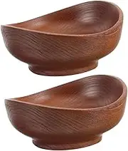 JECOMPRIS 2pcs Wooden Bowls Round Wood Salad Bowl Calabash Dip Tray for Serving Popcorn Pasta Candy Cereal Nuts Sauce Appetizers Kitchen